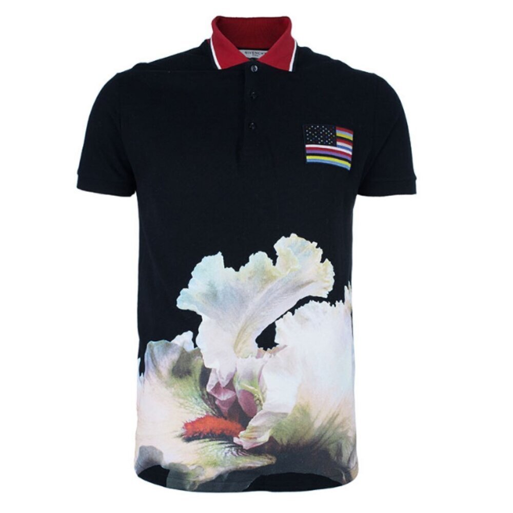 Givenchy Contrast Collar Floral Polo Shirt Large